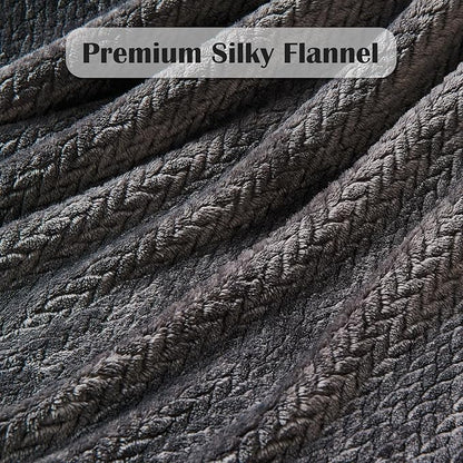NEWCOSPLAY Super Soft Queen Blanket Dark Grey Premium Silky Flannel Fleece Leaves Pattern Lightweight Bed Blanket All Season Use (Dark Grey, Queen(90"x90"))