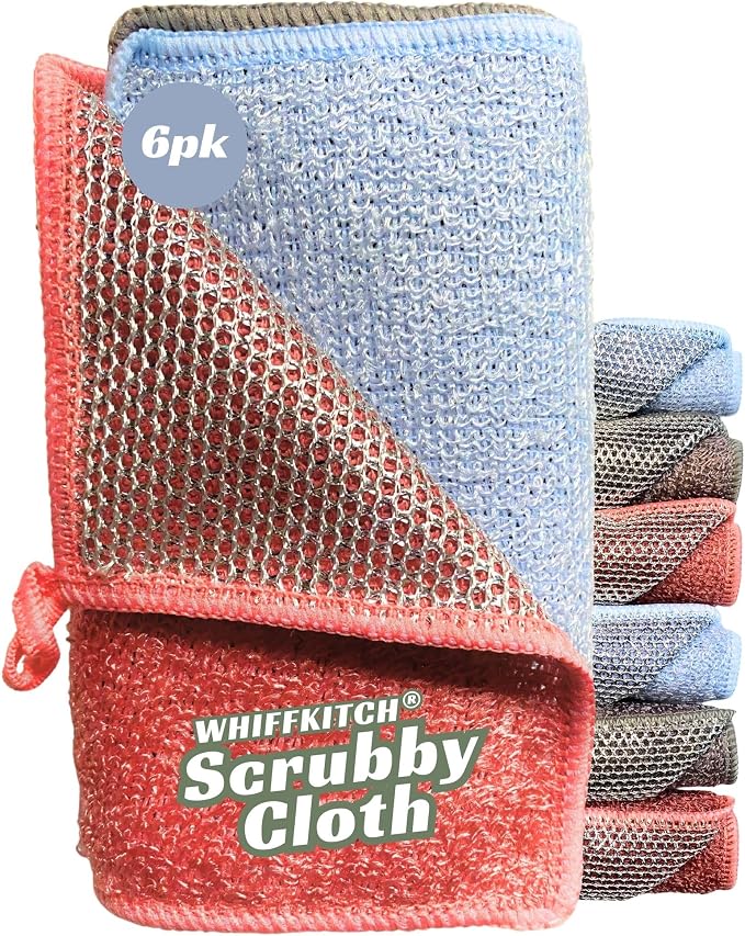 Whiffkitch® Scrubby Cloth – 6-Pack, Dishcloths, Dishrags by EcoFriendlyBambooCloths
