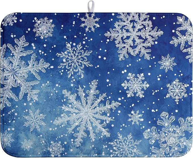 Winter Blue Snowflake Dish Drying Mat by Wnoesat