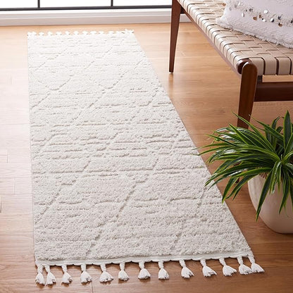 SAFAVIEH Marrakesh Collection Runner Rug - 2'2" x 12', Beige, Moroccan Boho Tribal Tassel Design, Non-Shedding & Easy Care, Ideal for High Traffic Areas in Living Room, Bedroom (MRK517C)
