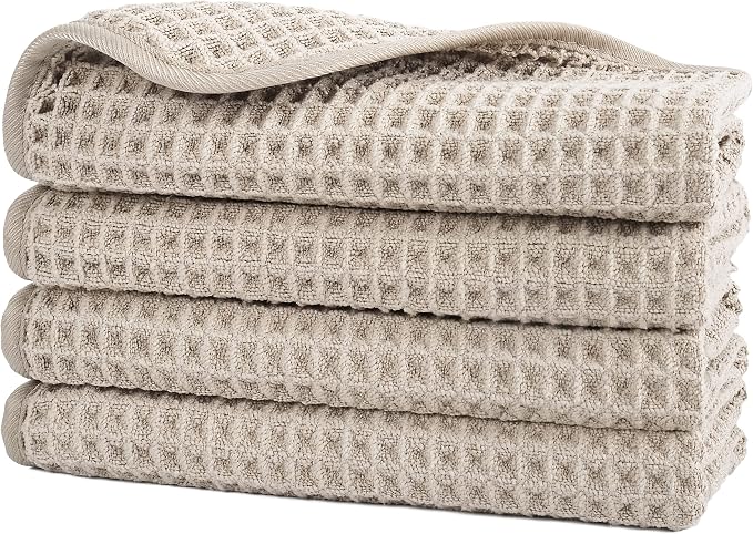 POLYTE 430 GSM Microfiber Lint Free Washcloth Face Towel, 13 x 13 in, 4 Pack by Polyte