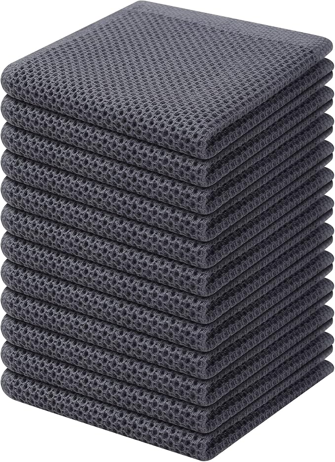 Kitinjoy 100% Cotton Kitchen Dish Cloths, 12 Pack Waffle Weave Ultra Soft by Kitinjoy