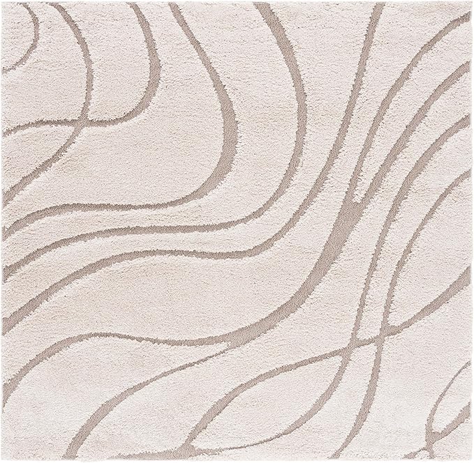 SAFAVIEH Florida Shag Collection Area Rug - 6'7" Square, Cream & Beige, Non-Shedding & Easy Care, 1.2-inch Thick Ideal for High Traffic Areas in Living Room, Bedroom (SG471-1113)