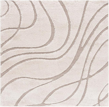 SAFAVIEH Florida Shag Collection Area Rug - 6'7" Square, Cream & Beige, Non-Shedding & Easy Care, 1.2-inch Thick Ideal for High Traffic Areas in Living Room, Bedroom (SG471-1113)