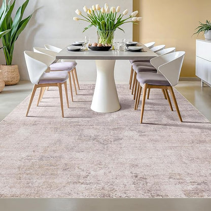 Modern Washable Bedroom Area Rug 5x8, Abstract Rugs for Living Room, Dining Room, Kids Room Girls, Pink and Grey Distressed Medallion Pattern, Non Slip Low Pile Stain Resistent