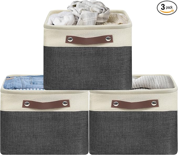 SIMPLE HOUSEWARE Large Fabric Storage Bin, 3 Pack, Dark Gray by SimpleHouseware