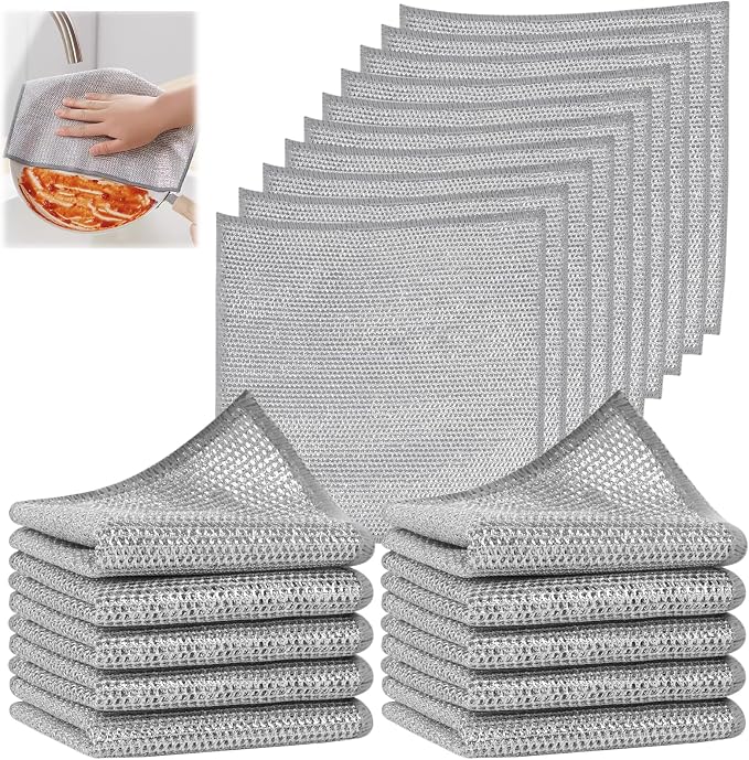 SINLAND Silver Mesh Dish Cloths Wire Dish Washing Rags Magic Cleaning Cloths by SINLAND