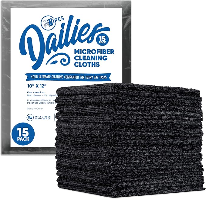 Dailies Microfiber Cleaning Cloths | 15-Pack 12"x10" | Fits TowelNest Dispenser by MicrofiberWholesale