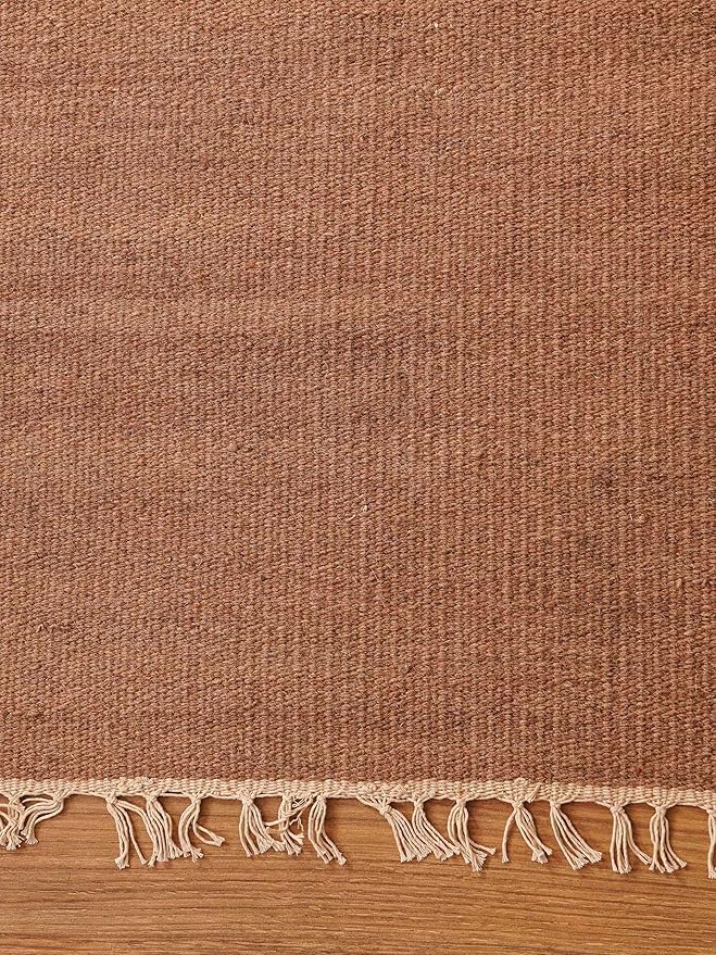 Rugsotic Carpets Hand Woven Flat Weave Kilim Wool 4'x6' Area Rug Solid Light Brown D00111