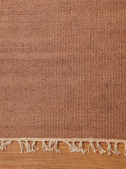 Rugsotic Carpets Hand Woven Flat Weave Kilim Wool 4'x6' Area Rug Solid Light Brown D00111