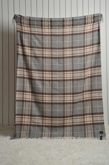 EP Mode 100% Pure Cashmere Throw Blanket for Sofa, Classic Design with Gift Box (Grey Tartan)