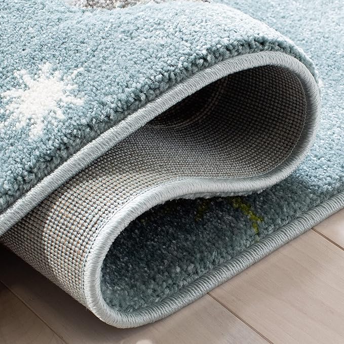 SAFAVIEH Carousel Kids Collection Runner Rug - 2'3" x 10', Teal & Ivory, Non-Shedding & Easy Care, Ideal for High Traffic Areas for Boys & Girls in Playroom, Nursery, Bedroom (CRK103J)