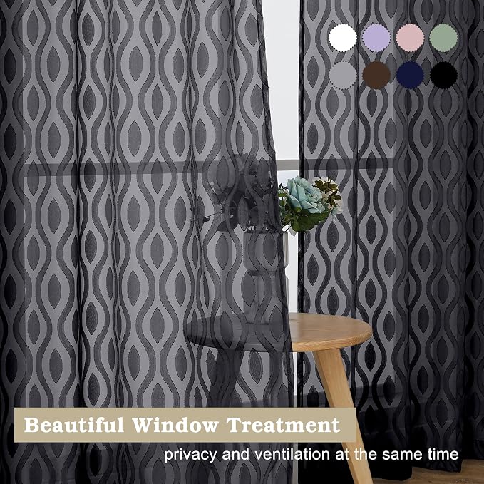 Aiyufeng Sheer Curtains 54 Inch Length 2 Panels, Soft Lightweight Clip Jacquard - Image 7