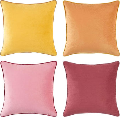MONDAY MOOSE Decorative Throw Pillow Covers Cushion Cases, Set of 4 Soft Velvet Modern Double-Sided Designs, Mix and Match for Home Decor, Pillow Inserts Not Included (18x18 inch, Yellow/Pink)