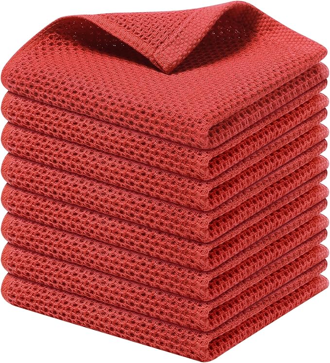 Kitinjoy 100% Cotton Kitchen Dish Cloths, 8 Pack Waffle Weave Ultra Soft by Kitinjoy