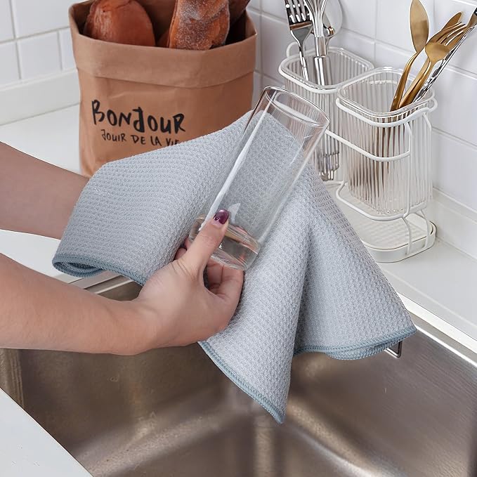 POLYTE Premium Microfiber Kitchen Dish Hand Towel Waffle Weave 12 Pack - Image 4