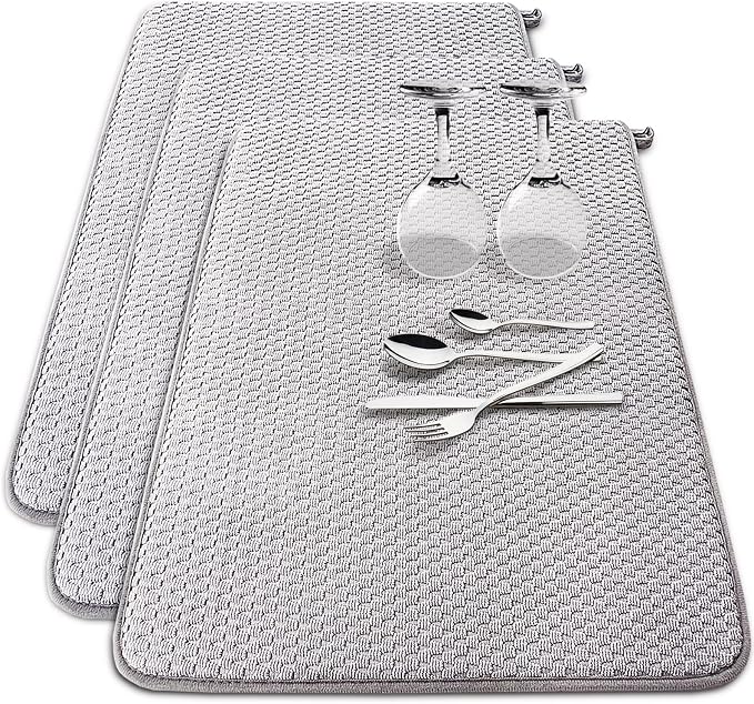 3 Pack Microfiber Dish Drying Mat, 24 x 17 inch Super Absorbent Drying Pad by Baaxxango
