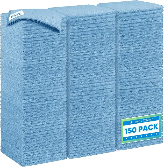 HOMEXCEL Blue Microfiber Cleaning Cloth 150 Pack, 12.5 x 12.5 inch Microfiber by HOMEXCEL