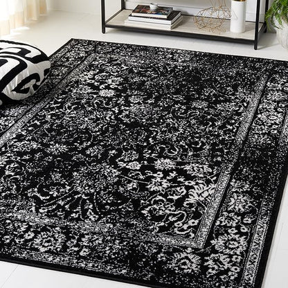 SAFAVIEH Area Rug 3x5 - Adirondack Collection - Black & Ivory, Distressed Vintage Floral Design, Non-Shedding & Easy to Clean, Ideal for Living Room, Bedroom, Dining Space (ADR109Z)