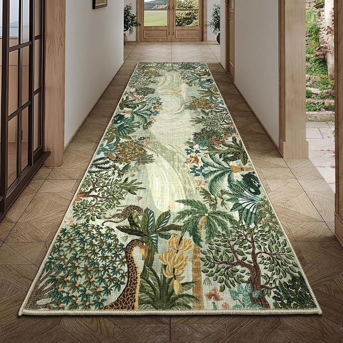 GarveeHome 2.5x8 Jungle Hallway Runner Rug, Soft Green Animal Long Kitchen - Image 3
