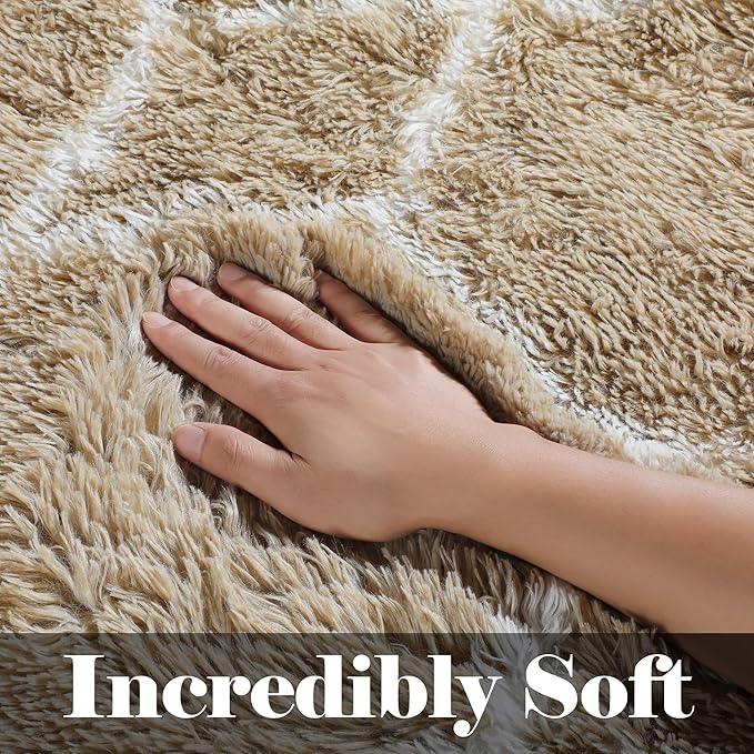 ONASAR Area Rugs for Bedroom Living Room, Washable 4x6 Fluffy Beige and White Throw Rug, Geometric Soft Shaggy Fuzzy Plush Indoor Floor Carpet for Kids Teen Nursery Dorm Office Home Decor Aesthetic