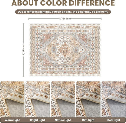 zesthome 9x12 Area Rugs,Stain Resistant Washable Rug,Ultra-Thin Rugs for Living Room,Bedroom,Non-Slip Backing Home Decor Large Area Rug (Orange,9'x12')