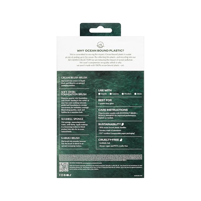 EcoTools Sea Gems Face Makeup Brush & Sponge 4 Piece Set, Eco-Friendly Makeup - Image 13