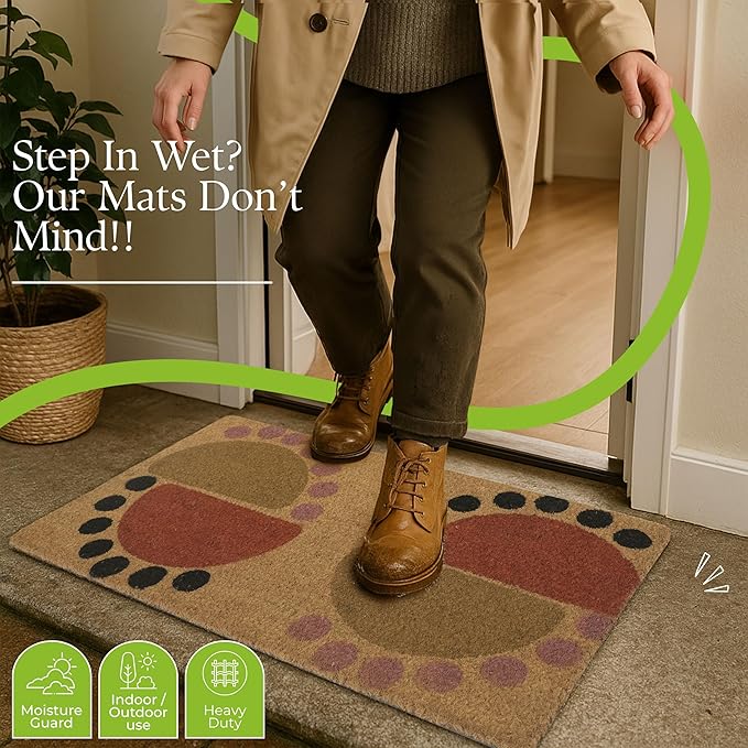 Coir Door Mats 17" X 30", Non-Slip Sturdy, PVC Backed Heavy Duty, Easy to Clean, Ideal for Door Entrance, Patio, Porch, Backyard, Garages, The Geo Circles