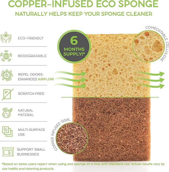 Natural Sponges for Dishes Washing Kitchen Cleaning Plant Based 15Pack Eco - Image 2