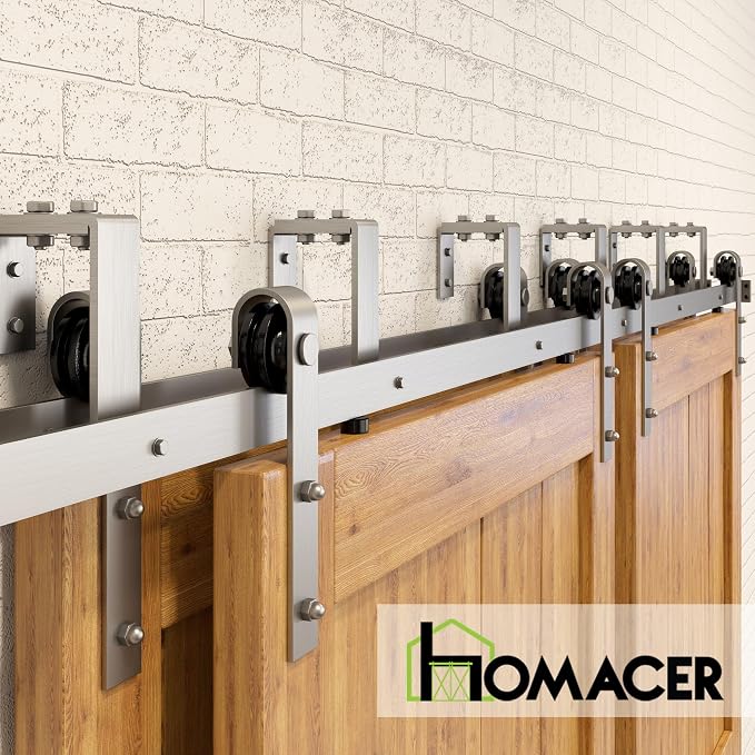 Homacer Brushed Nickel Double Track U-Shape Bypass Sliding Barn Door Hardware - Image 2