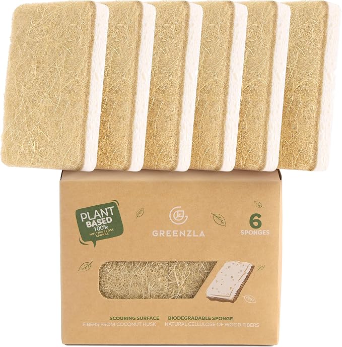 Greenzla Kitchen Sponges, Odor Free Plant-Based Dish Sponges, Non-Scratch Sisal by GREENZLA