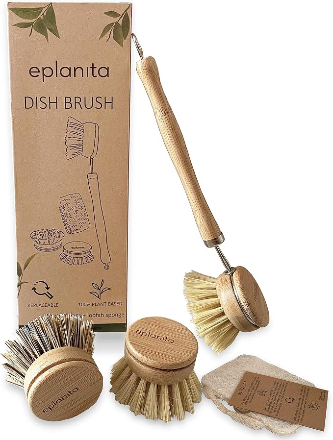 eplanita Natural Dish Brush, 3 Replacement Heads, Kitchen Eco Bamboo Scrubber by eplanita