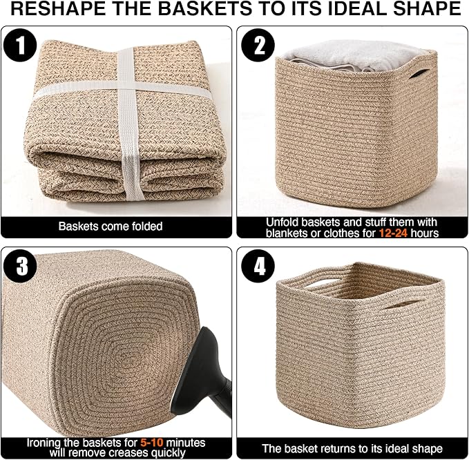 11 Inch Cube Storage Bins, Storage Cube Organizer Bins, Woven Cotton Rope - Image 7