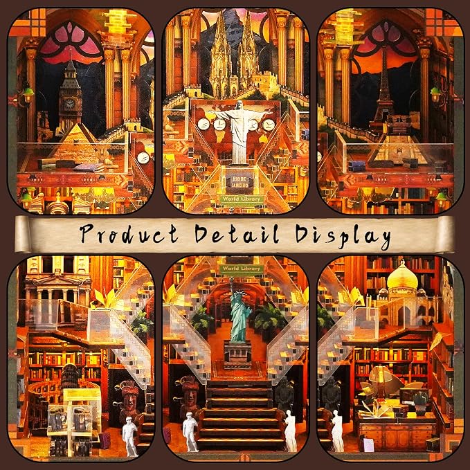 Book Nook Kits for Adults – The World Library Booknook – 3D Wooden Puzzle - Image 3