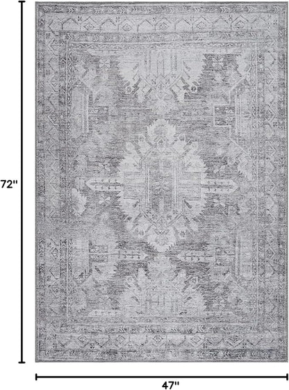 Bloom Rugs Washable 4' x 6' Rug - Ivory/Silver Gray Traditional Area Rug for Living Room, Bedroom, Dining Room, and Kitchen - Exact Size: 4' x 6'