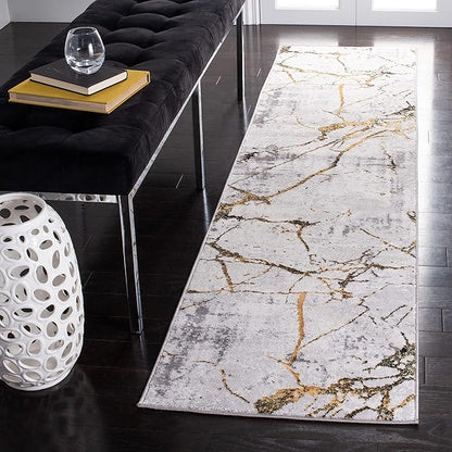 SAFAVIEH Amelia Collection Runner Rug - 2' x 8', Grey & Gold, Modern Abstract Design, Non-Shedding & Easy Care, Ideal for High Traffic Areas in Living Room, Bedroom (ALA293G)
