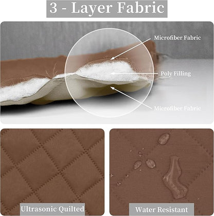 Easy-Going Full/Queen Size Reversible Quilt Set with 1 Quilt and 2 Pillow Shams, Soft Bed Quilt Cover, Water Resistant Lightweight Microfiber Bedspread, Stain Resistant, Brown/Beige