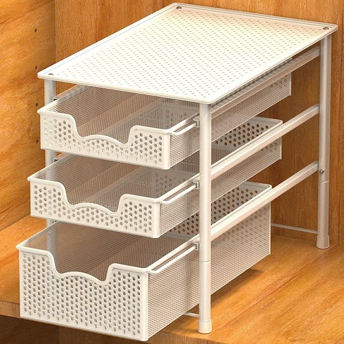 Simple Houseware 3 Tier White Alloy Steel Sliding Basket Organizer Drawer by SimpleHouseware