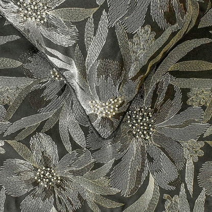 The HomeCentric King/Queen/Twin Grey Decorative Bed Runner CA King 86"x18" Bed Runner with One Pillow Cover, Embroidery, Floral, Pearl Bed Scarf on Jacquard Fabric - Liana
