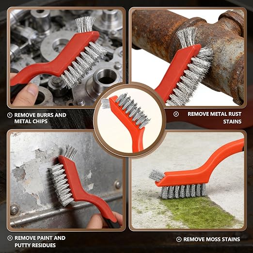 12 Pieces Wire Brushes Set, Nylon/Brass/Stainless Steel Bristles - Image 7