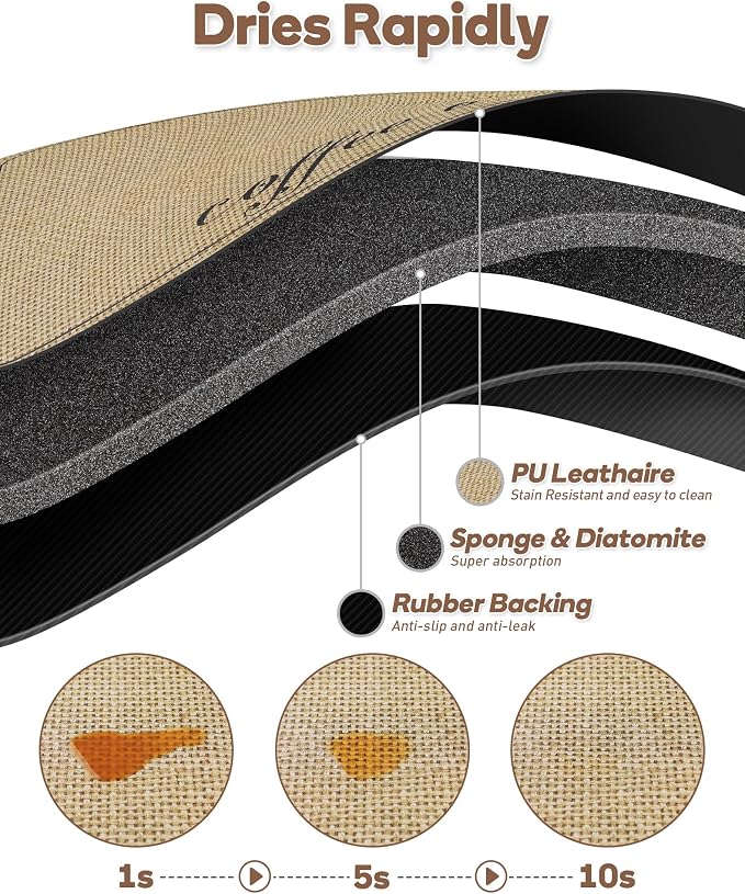 SUEH DESIGN Coffee Mat, Absorbent Dish Drying Mat 23.6 x 15.7 in Quick Dry - Image 2