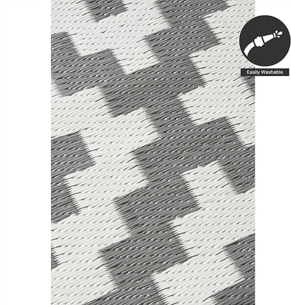 FH Home Outdoor Rug - Waterproof, Fade Resistant, Reversible - Premium Recycled Plastic - Geometric - Porch, Deck, Balcony, Mudroom, Laundry Room, Patio - Aztec - Gray & White Crease Free - 3 x 5 ft