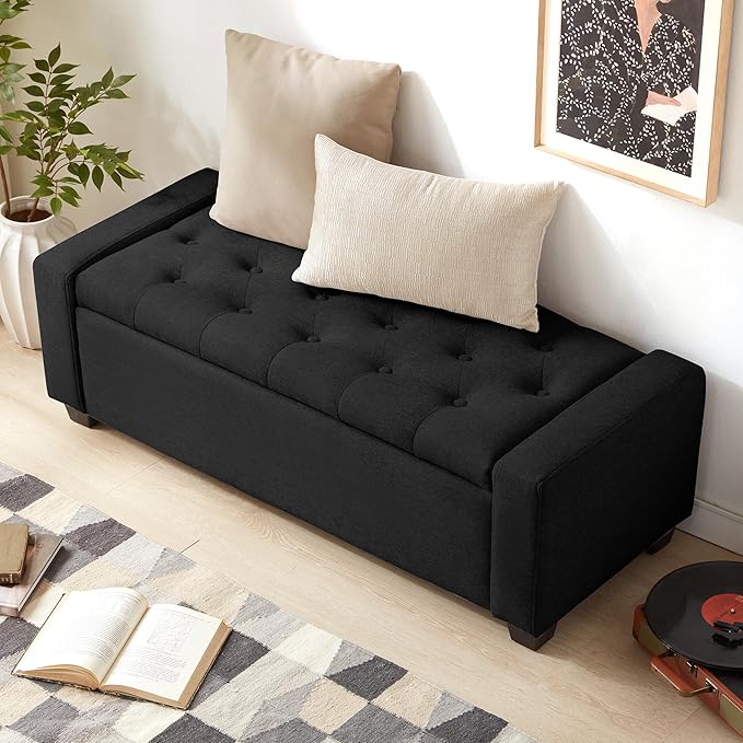 48" Ottoman with Storage, Upholstered Entryway Bench with Seating - Image 3