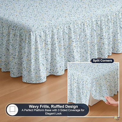 Cottington Lane Ruffled Bed Skirt Full Size with Split Corner, Brushed Microfiber Hotel Quality Dust Ruffle, 15 Inch Drop Gathered Bedskirt, Soft, Stylish, Shrink & Fade Resistant, Garden Bloom