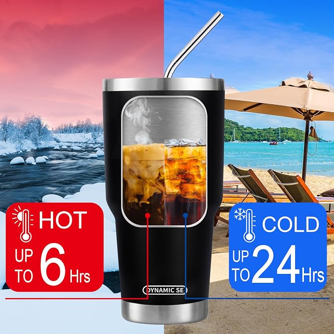 D·S 30 oz Black Tumbler Stainless Steel Double Wall Vacuum Insulated Mug - Image 4
