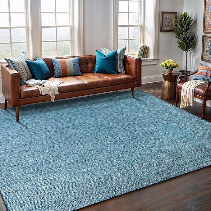 Washable Indoor Outdoor Rug Weather Resistant Carpet Modern Solid for Porch Deck Balcony Backyard Patio Rug 5x7 Aqua Blue