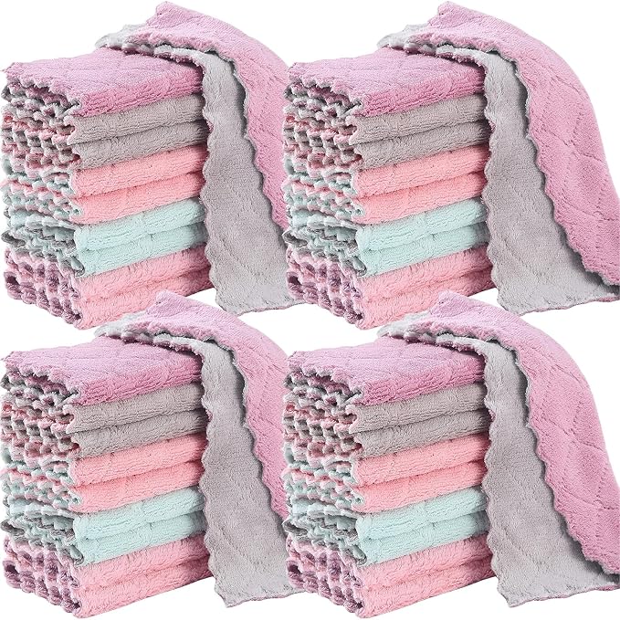 32 Pack Kitchen Dish Cloths Dish Towels, Super Soft and Absorbent Coral Fleece by Unknown