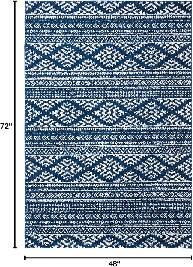 SAFAVIEH Area Rug 4x6 - Tulum Collection - Navy & Ivory, Moroccan Boho Tribal Design, Non-Shedding & Easy to Clean, Ideal for Living Room, Bedroom, Dining Space (TUL272N)