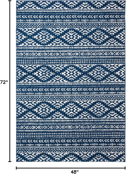 SAFAVIEH Area Rug 4x6 - Tulum Collection - Navy & Ivory, Moroccan Boho Tribal Design, Non-Shedding & Easy to Clean, Ideal for Living Room, Bedroom, Dining Space (TUL272N)