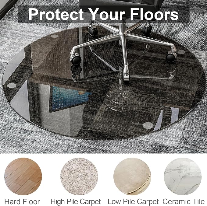 46" x 46" Round Tempered Glass Chair Mat - Image 3